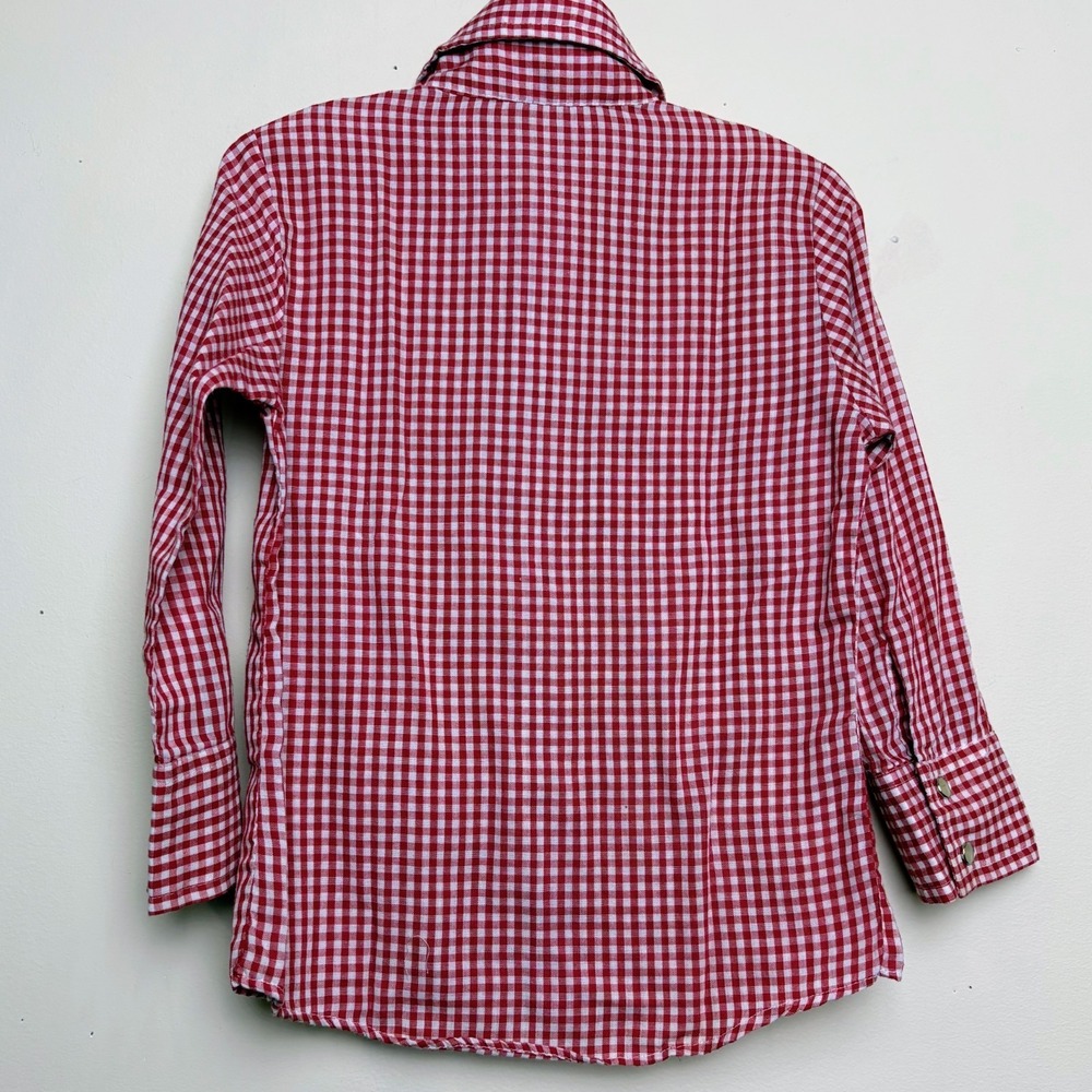 Vintage 70s Gingham Western Pearl Snap Boys Plaid Button Down Shirt Size 4 - Picture 7 of 7